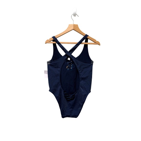 Savage X Fenty Metallic Navy Blue Lace Up Front Open Back Bodysuit Size XL - Picture 7 of 10